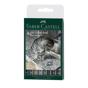 Artist Pen Brush India ink pen, wallet of 8, Black&Grey