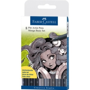 Brush india ink pen, wallet of 8, Manga Basic set