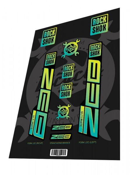 Set stickere adezive furca ROCKSHOX Zeb Ultimate 2022 Gradient Fluo Yellow Blue