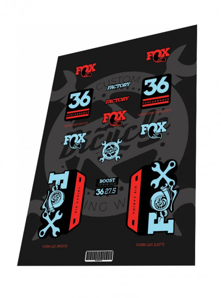 Stickere adezive furca FOX Performance 36 2018 The Mechanic Blood Red Baby Blue