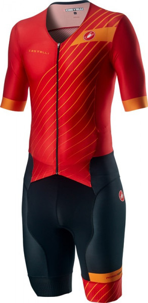 Costum Triatlon cu Maneca Scurta Castelli Free Sanremo SS Suit Negru/Rosu/Portocaliu