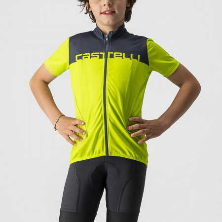 Tricou cu maneca scurta Castelli Neo Prologo pentru copii Galben Fluo/Bleumarin
