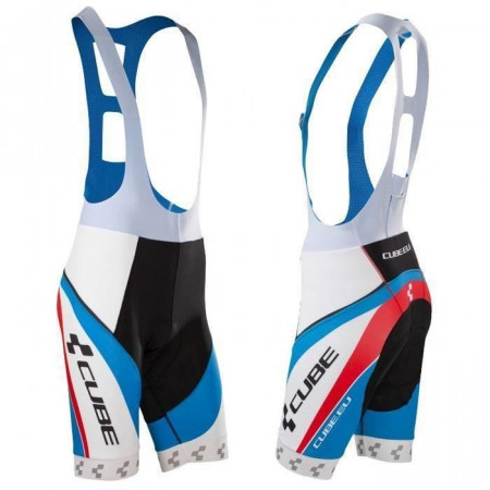 Pantaloni Ciclism Cube BIB Short Teamline alb negru albastru rosu