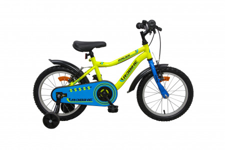 Bicicleta copii Robike Racer 16 Galben Neon/Albastru