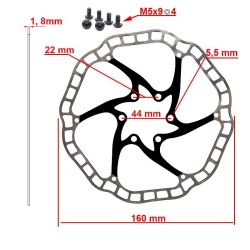 Disc frana eWheel EWD001 160mm, 6 gauri, negru - Img 2