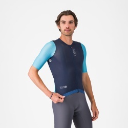 Tricou cu maneca scurta Castelli Corretto, pentru barbati, albastru neon/albastru belgian XXXL - Img 1