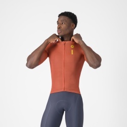 Tricou cu maneca scurta Castelli Drittone Logo, pentru barbati, paprika/mango mojito XL
