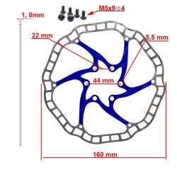 Disc frana eWheel EWD001 160mm, 6 gauri, albastru - Img 2