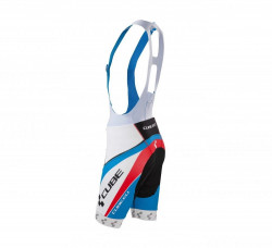 Pantaloni Ciclism Cube BIB Short Teamline alb negru albastru rosu