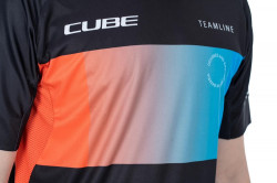 Tricou ciclism maneca scurta CUBE Teamline Round Neck Jersey S/S Negru-Albastru-Rosu