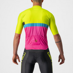Tricou cu maneca scurta Castelli A Blocco Galben Fluo/Magenta/Albastru - Img 2
