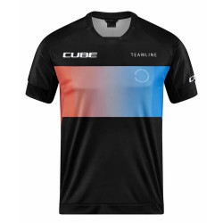 Tricou ciclism maneca scurta CUBE Teamline Round Neck Jersey S/S Negru-Albastru-Rosu