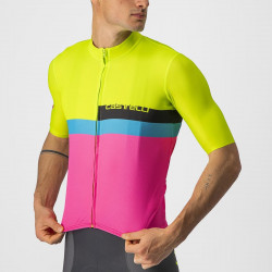 Tricou cu maneca scurta Castelli A Blocco Galben Fluo/Magenta/Albastru - Img 3