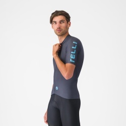 Tricou cu maneca scurta Castelli Entrata Apex, pentru barbati, albastru neon/albastru inchis S