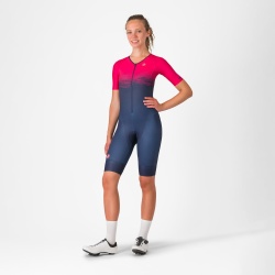 Costum triatlon cu maneca scurta TRI Castelli Core TRI W SS, pentru femei, albastru belgian/magenta aprins, XS
