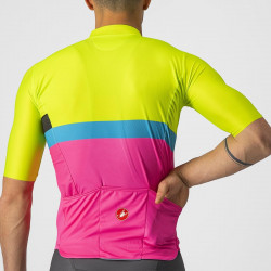 Tricou cu maneca scurta Castelli A Blocco Galben Fluo/Magenta/Albastru - Img 4