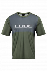 Tricou Ciclism CUBE Vertex Round Neck Jersey TM S/S Olive Grey