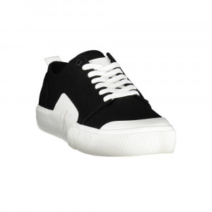 Calvin Klein мъжки кожени черни кецове Black sneakers trainers голямо бяло лого