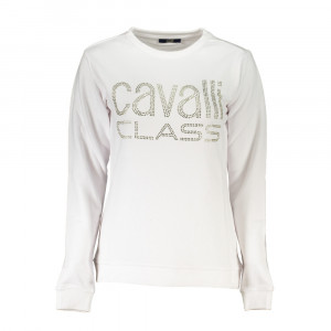 Cavalli Class women blouse sweatshirt дамска блуза суичър черен ластици обемно лого релефно голямо бял надпис