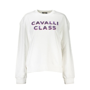 Cavalli Class women blouse sweatshirt дамска блуза суичър черен ластици обемно лого релефно голямо бял надпис