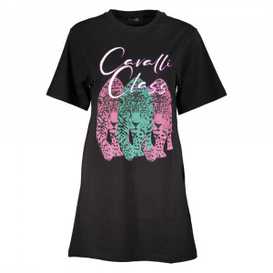  cavalli class woman dress red червена дамска рокля с дълги ръкави до коляното с щампа сърца