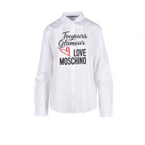 love moschino women shirt бяла дамска риза москино златни елементи лого с къдри и копчета червена