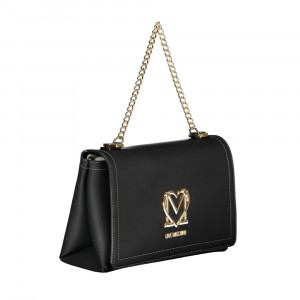 Love Moschinо Black дамска черна чанта верижка златно лого 