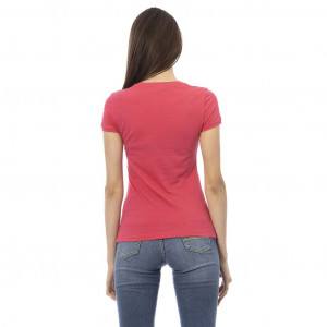 Trussardi Action women t-shirt дамска тениска цвят диня корал релефоно лого