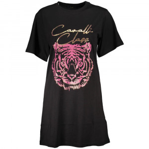  cavalli class woman dress red червена дамска рокля с дълги ръкави до коляното с щампа сърца