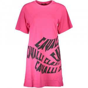  cavalli class woman dress red червена дамска рокля с дълги ръкави до коляното с щампа сърца