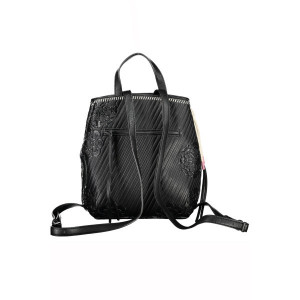 Desigual women bag rucksack backpack дамска черна раница с релефни детайли цветен цип и джоб отпред