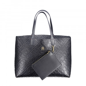 Tommy Hilfiger women blackдамска чанта черно розово голямо лого 