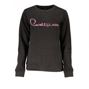 Cavalli Class women blouse sweatshirt дамска блуза суичър черен ластици обемно лого релефно голямо бял надпис