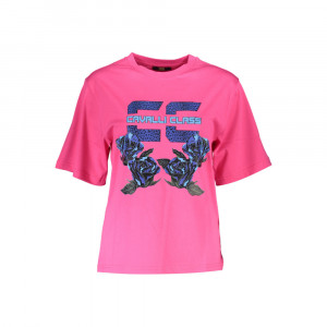 Cavalli Class women t-shirt дамска тениска цвят диня корал релефоно лого