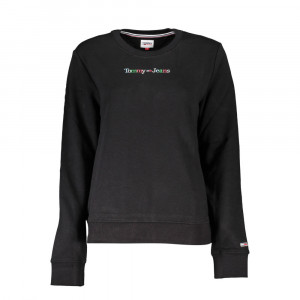 tommy hilfiger women blouse sweatshirt дамска блуза суичър черен ластици обемно лого релефно голямо бял надпис