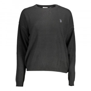 U.S Polo Assn swetaer oversize пуловер дамски черно плетиво с лого и уголемен