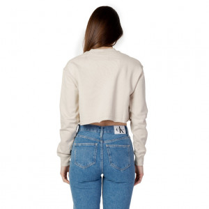 Calvin klein crop top woman дамски суичър къс бежов голямо лого качулка