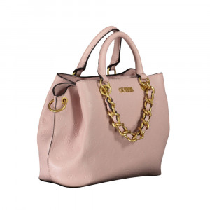 Guess woman bag дамска чанта розов с релефни детайли и златна верига