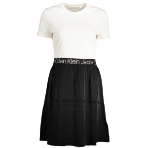 calvin klein black and white short dress черно бяла рокля с лого на колана