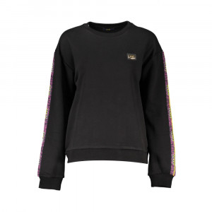 Cavalli Class women blouse sweatshirt дамска блуза суичър черен ластици обемно лого релефно голямо бял надпис