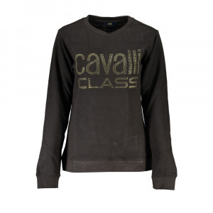 Cavalli Class women blouse sweatshirt дамска блуза суичър черен ластици обемно лого релефно голямо бял надпис