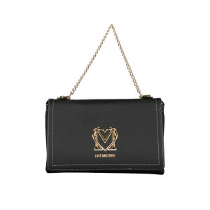 Love Moschinо Black дамска черна чанта верижка златно лого 