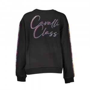 Cavalli Class women blouse sweatshirt дамска блуза суичър черен ластици обемно лого релефно голямо бял надпис