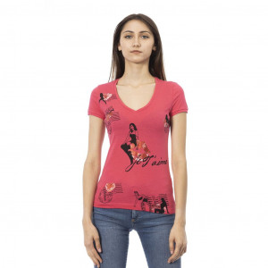 Trussardi Action women t-shirt дамска тениска цвят диня корал релефоно лого