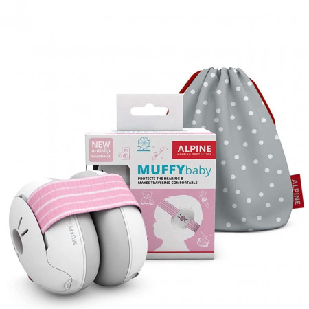 Casti antifonice pentru bebelusi, ofera protectie auditiva, SNR 23, roz, ALPINE Muffy Baby Pink ALP24951