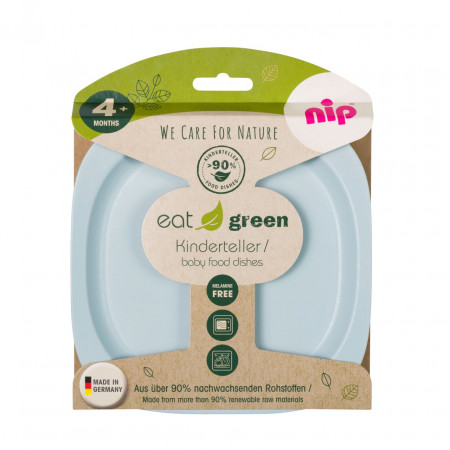Set 2 farfurii intinse Eat Green pentru mancarea copiilor, din plastic bio, lavabile in masina de spalat vase, 4+ luni, nip 37068