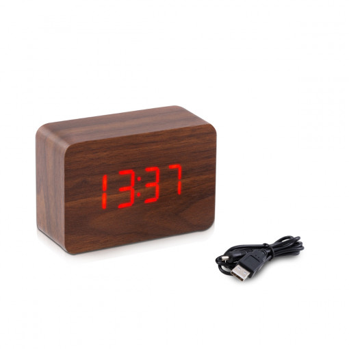 Ceas digital din lemn cu alarma, umiditate, temperatura, 34081