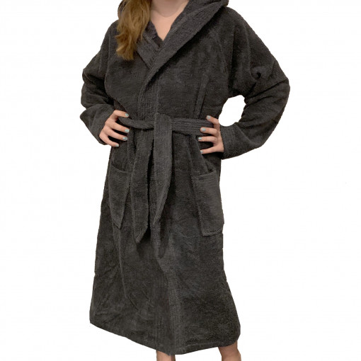 Halat de baie pentru copii Homelevel, 140, Gri, Bumbac organic, 54864.73.38
