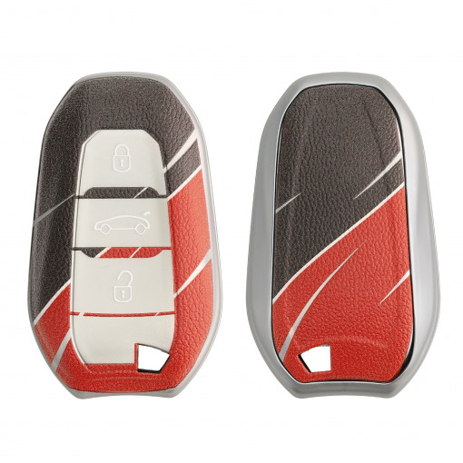 Husa Cheie Auto pentru Peugeot/Citroen 3 Butoane - Smart Key, Kwmobile, Negru/Rosu, Silicon, 55840.02