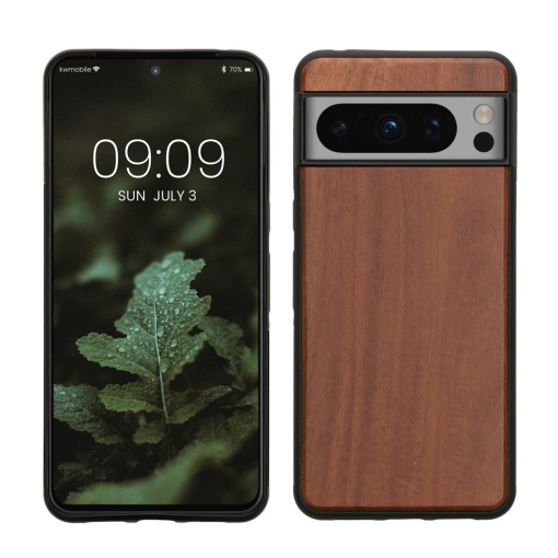 Husa Kwmobile pentru Google Pixel 8 Pro, Maro, Lemn/Silicon, KWM0000208Y004C